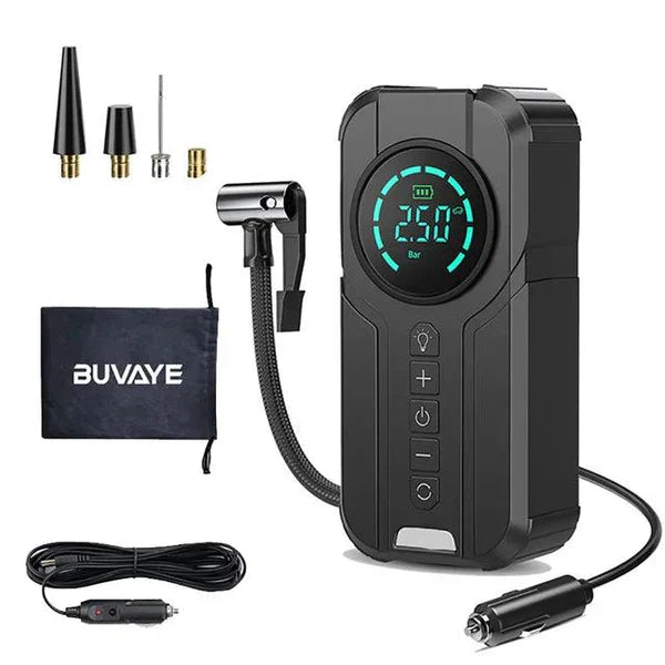 Rechargeable Portable Air Compressor with Power Bank and Flashlight - Jump Starter and Calibrator